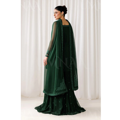 UA-230 Chiffon Sharara Full Sleeves Lined 3 Piece Suit | Chiffon Shirt with Embroidered Sharara & Dupatta | Formal Party Wear