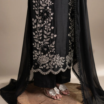 UA-336 Women's Embroidered Raw Silk Dress 3 Piece Festive & Party Wear Suit by Umnaa