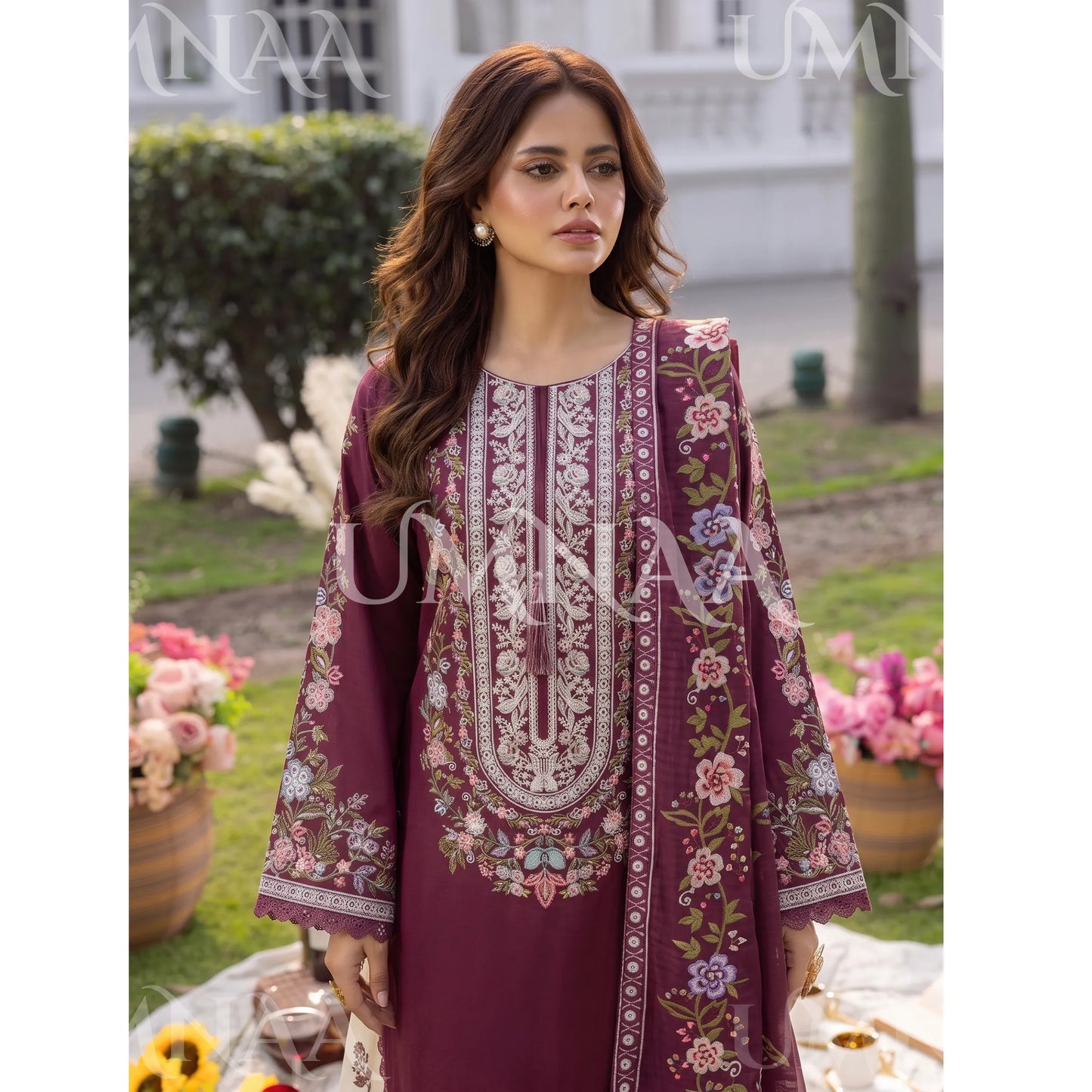 UA-246 Embroidered Cotton 3 Pc Collection Ready to Wear Pakistani Asian clothes by Umnaa