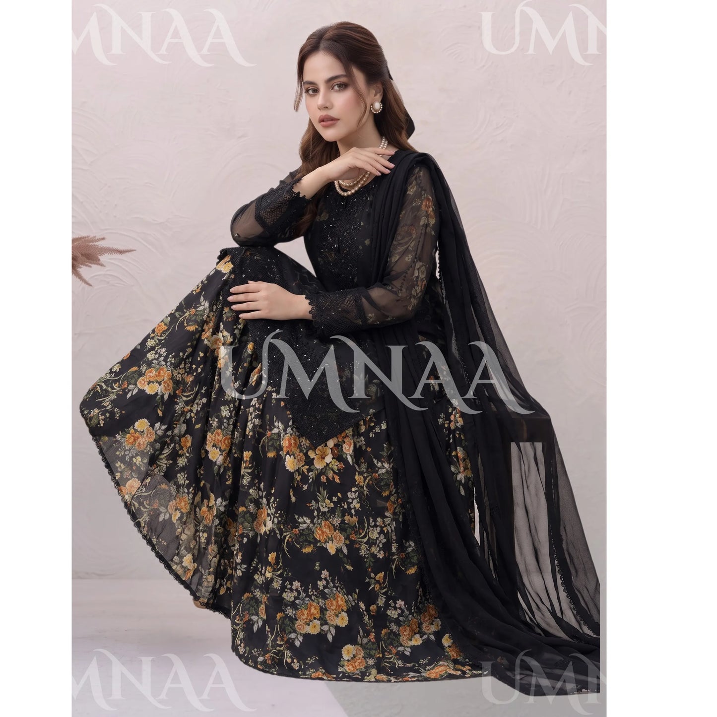 UA-249 Embroidered Chiffon Sharara Collection by Umnaa