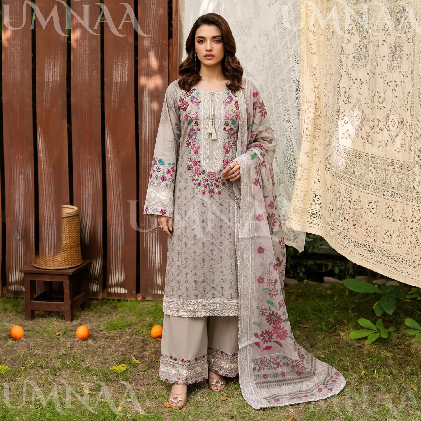 UA-269 Embroidered Cambric Cotton 3 Pc Collection | Umnaa