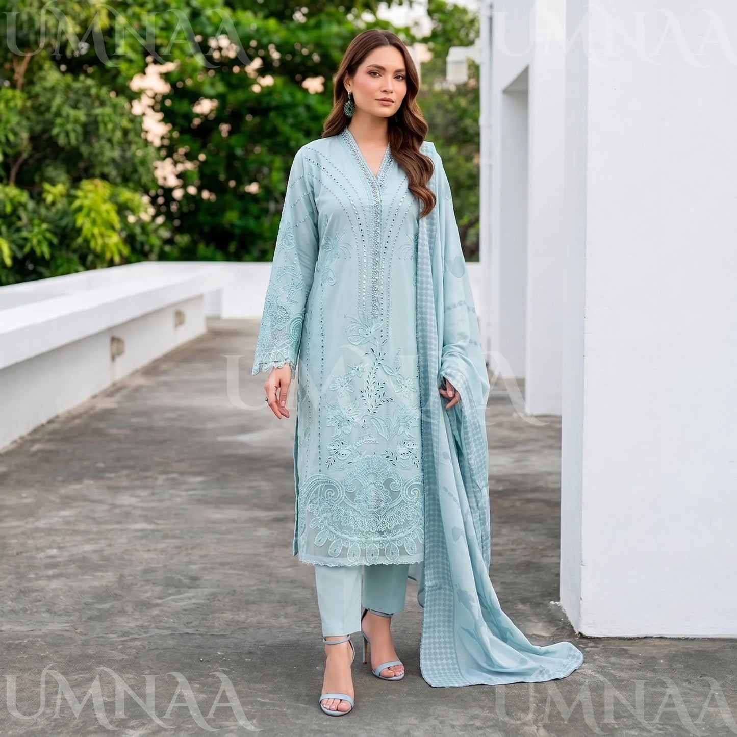 UA-272 Embroidered Cambric Cotton 3 Pc Collection | Umnaa