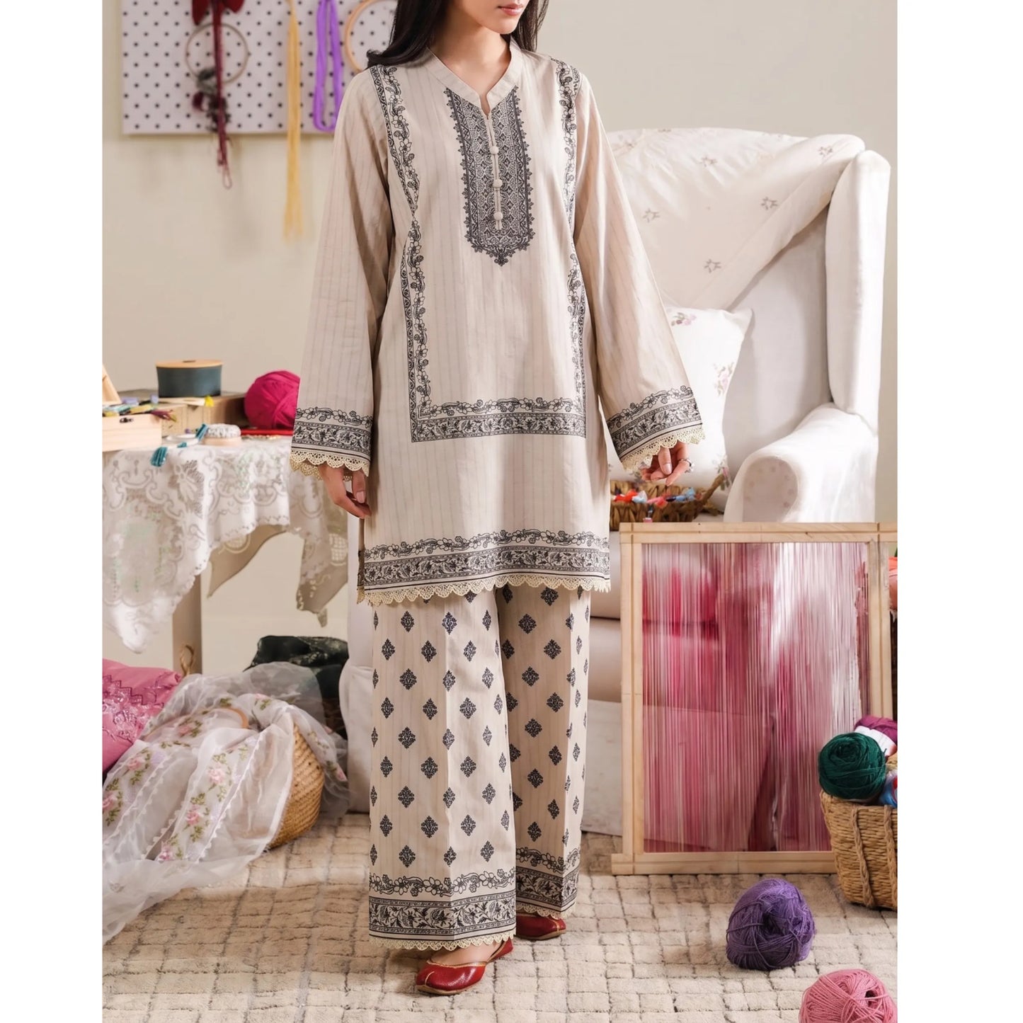 USN-27 Printed Lawn 2 Piece Co-Ord Set for Women | Soft Summer Casual Wear by Saphron