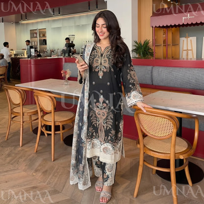UA-274 Printed Lawn Long Kaftan Style 3 Pc Collection | Umnaa