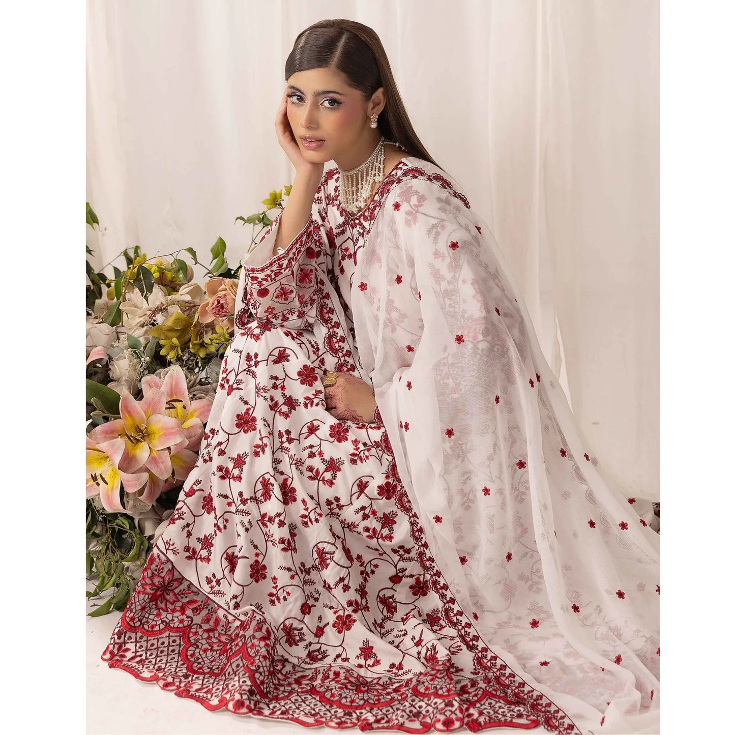 UMS-69 "Aaliya by" Simrans Embroidered Linen frock 3 Pc
