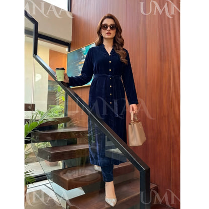 UA-301 Coat Style Velvet Co-Ords 2 Pc | Umnaa