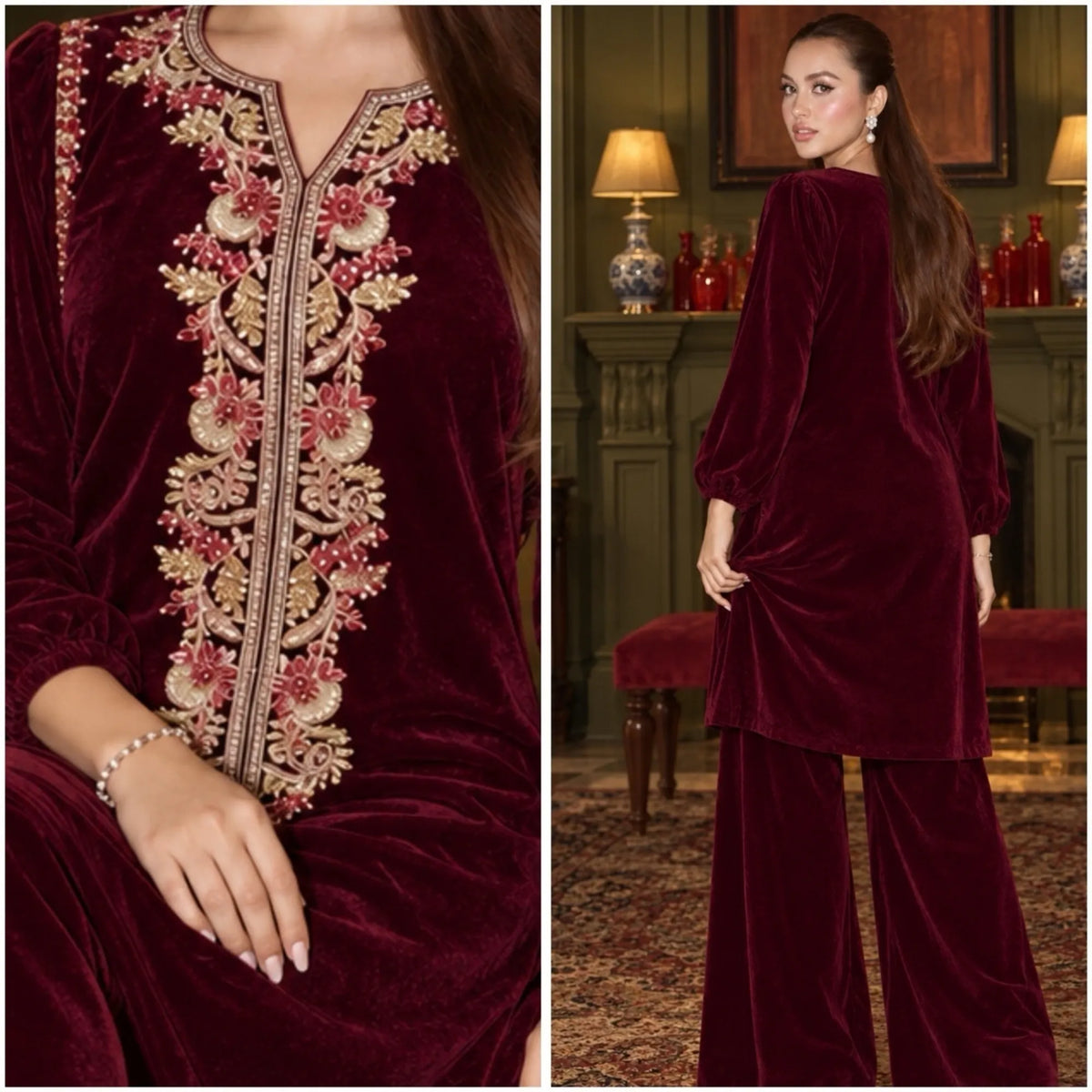 RA-42 Mehr-e-Noor Luxury Velvet Co-Ords | Raniya.h