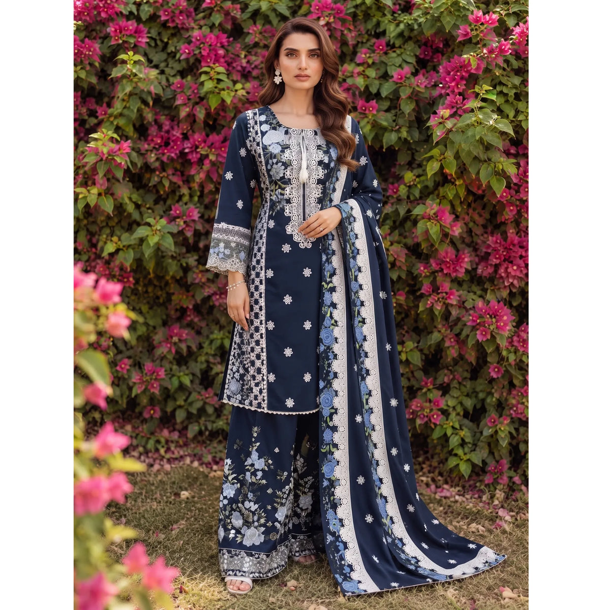 UA-310 Embroidered Dhanak Farshi Shalwar 3 Pc | Umnaa