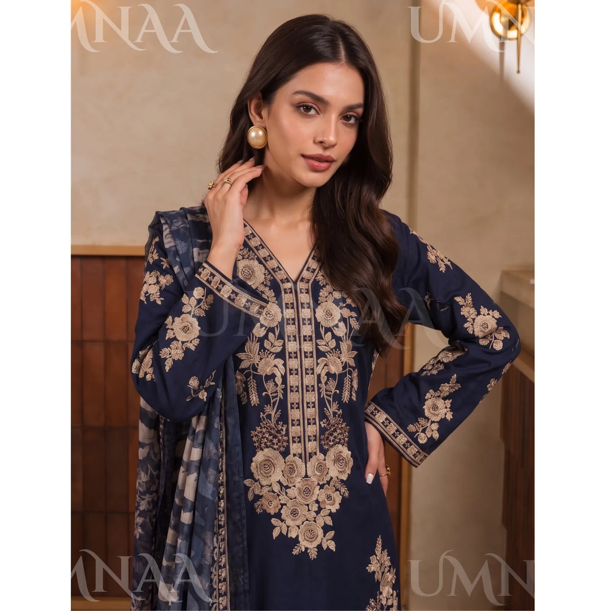UA-317 Luxury Linen Kaftan Style 3 Pc | Umnaa