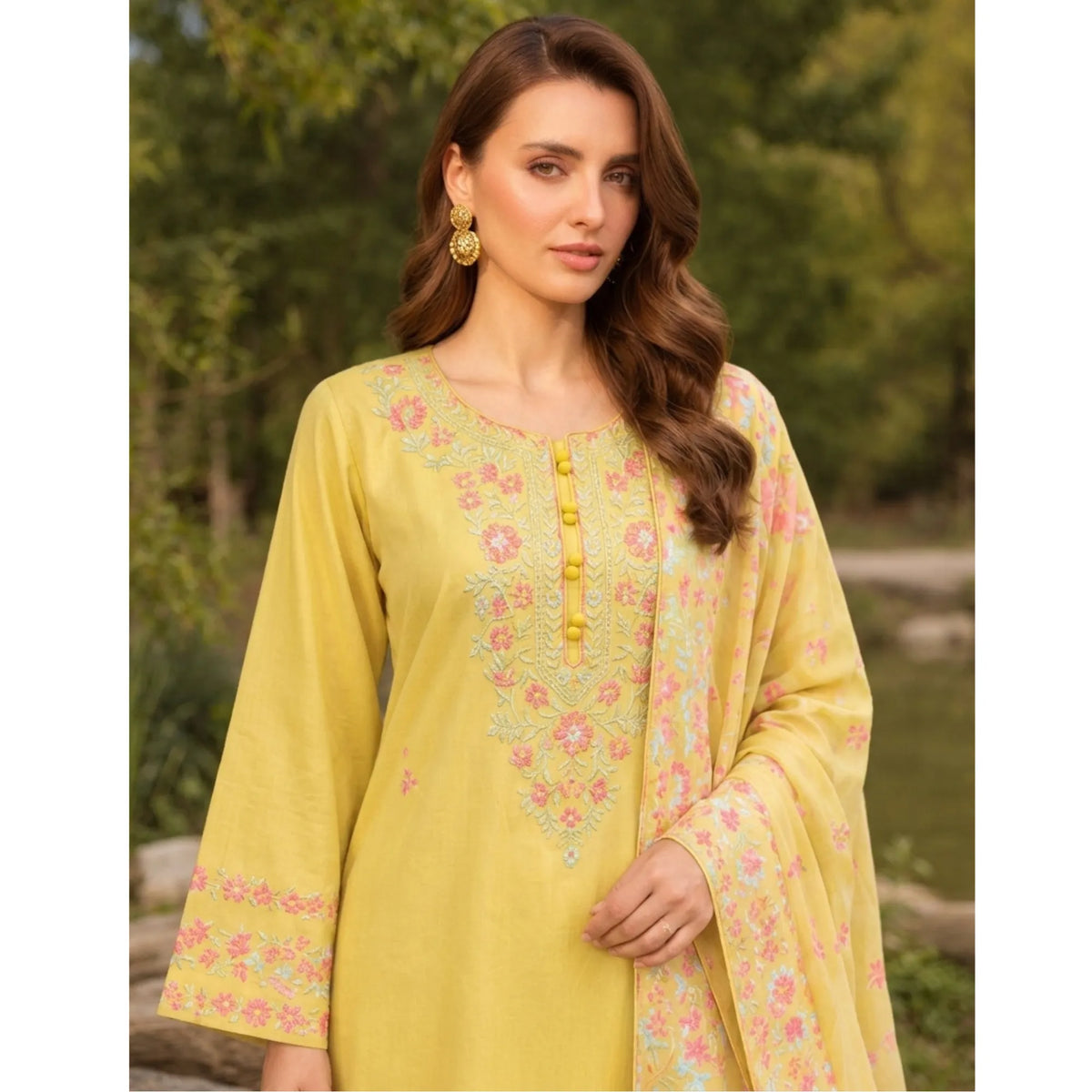 UA-326 Embroidered Dhanak Kaftan Style 3 Pc | Umnaa