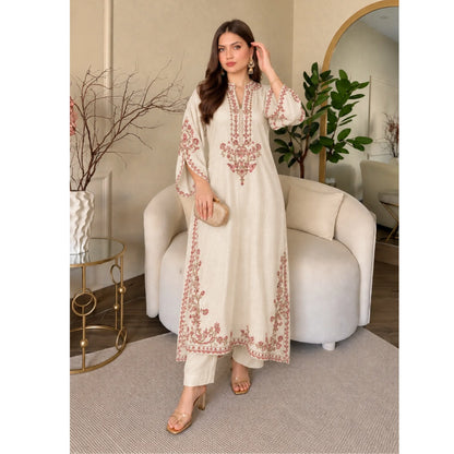 UA-329 Luxury Dhanak Kaftan Co-Ord 2 Pc | Umnaa