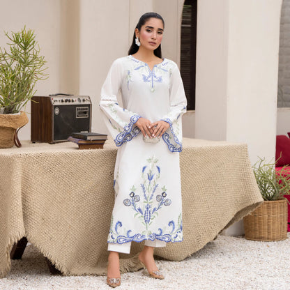 UA-247 Embroidered Cambric Cotton Kaftan Style Co-Ord Set Asian Wear | Umnaa