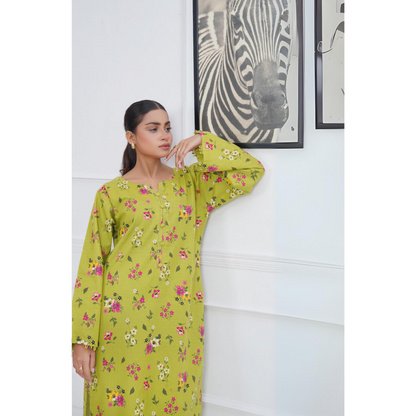Avocado green 2 Pc floral Printed Khaddar Pakistani Co-Ords Set | Ready to wear| Hayats