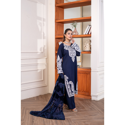 UA-130 Winter Linen dress with Velvet Shawl Collection by Umnaa