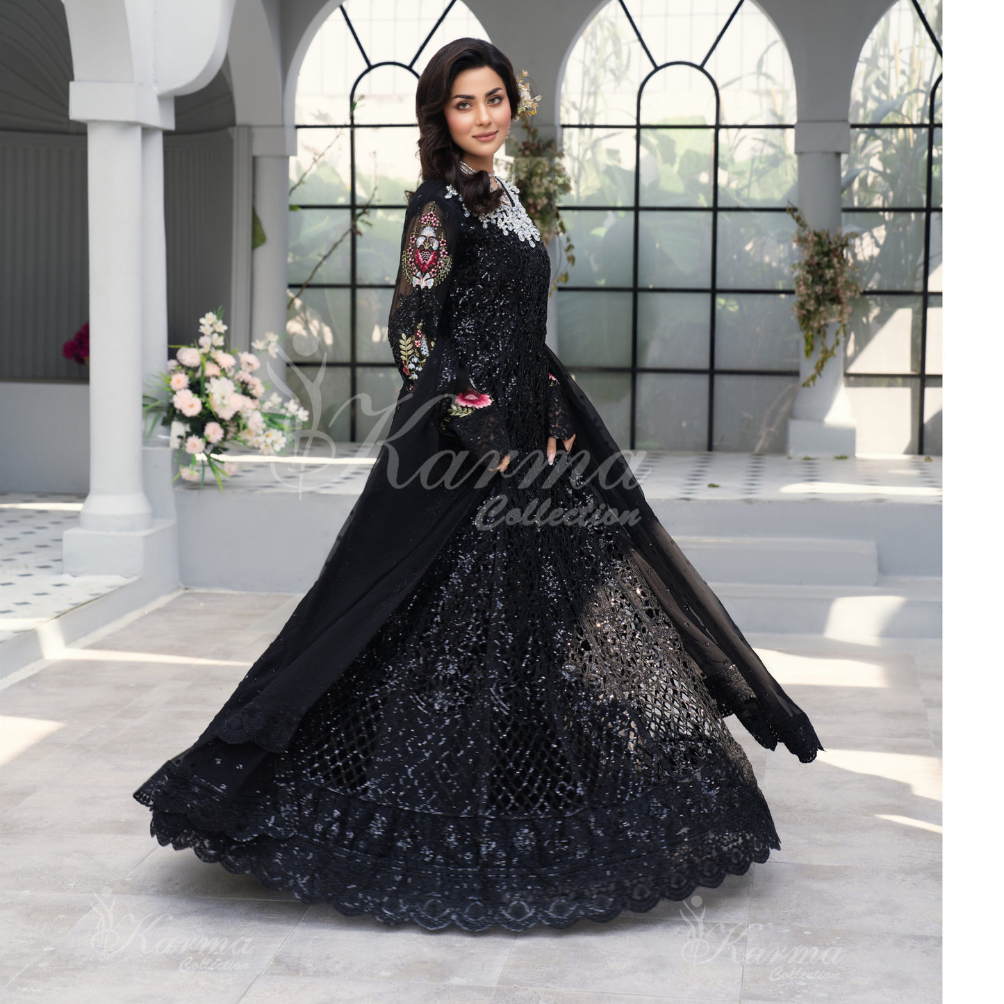 Luxury Embroidered Chiffon long Maxi with chiffon duppata  | Wedding Collection | karma Collection | UMKC01101