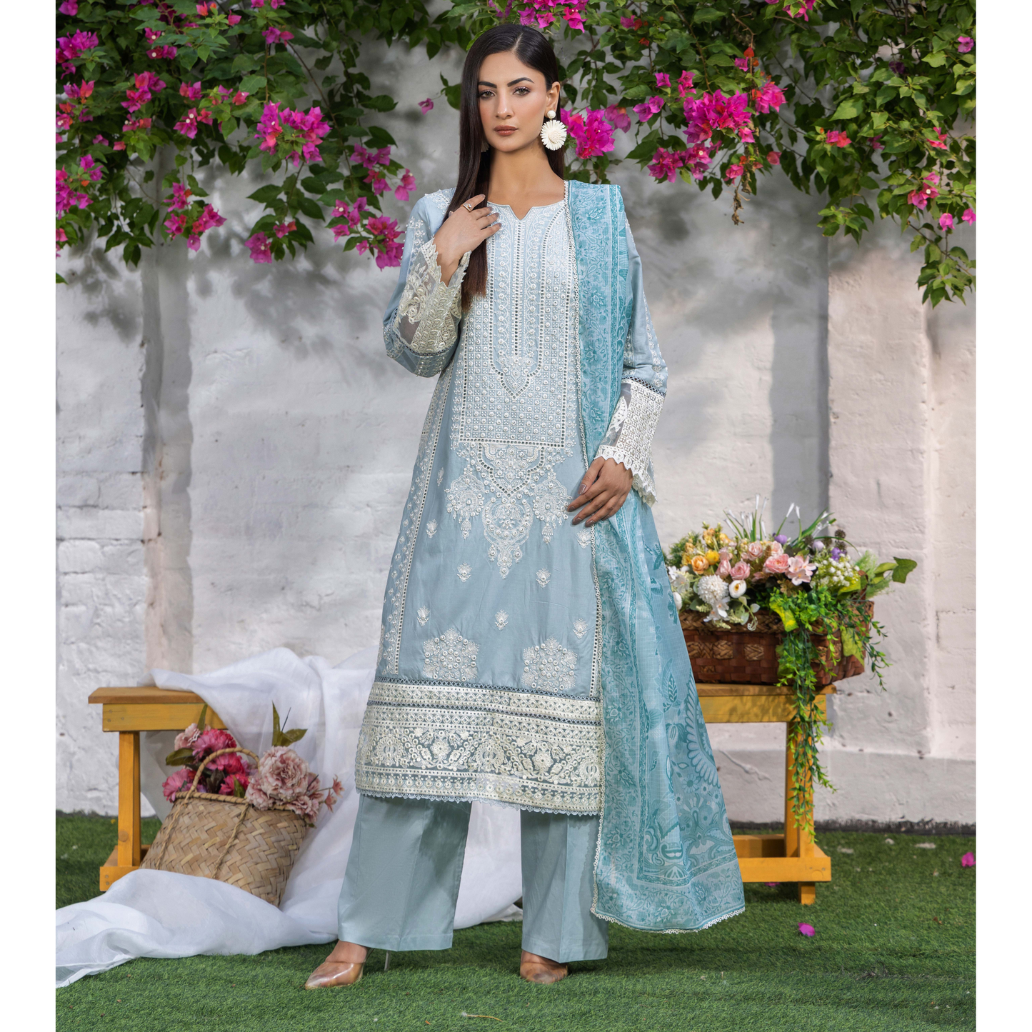 UTT-05 Embroidered Cambric Cotton 3 Pc Ready to wear Collection | Traditional Thread