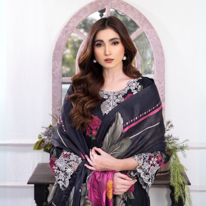 3 Pc Embroidered Printed Dress with Dhanak Wool Shawl | Winter Collection | Raniya.h | UMRAH0503