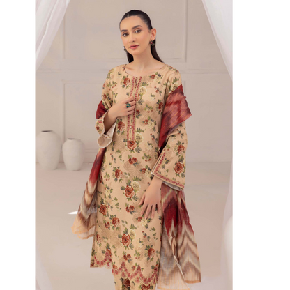 Cashmere 3 Pc Printed Khaddar Ready to Wear Dress - Adan's libas