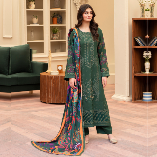 (GREEN) 3 Pc Ready to Wear Embroidered Printed Collection | Karma Collection | UMKC0807