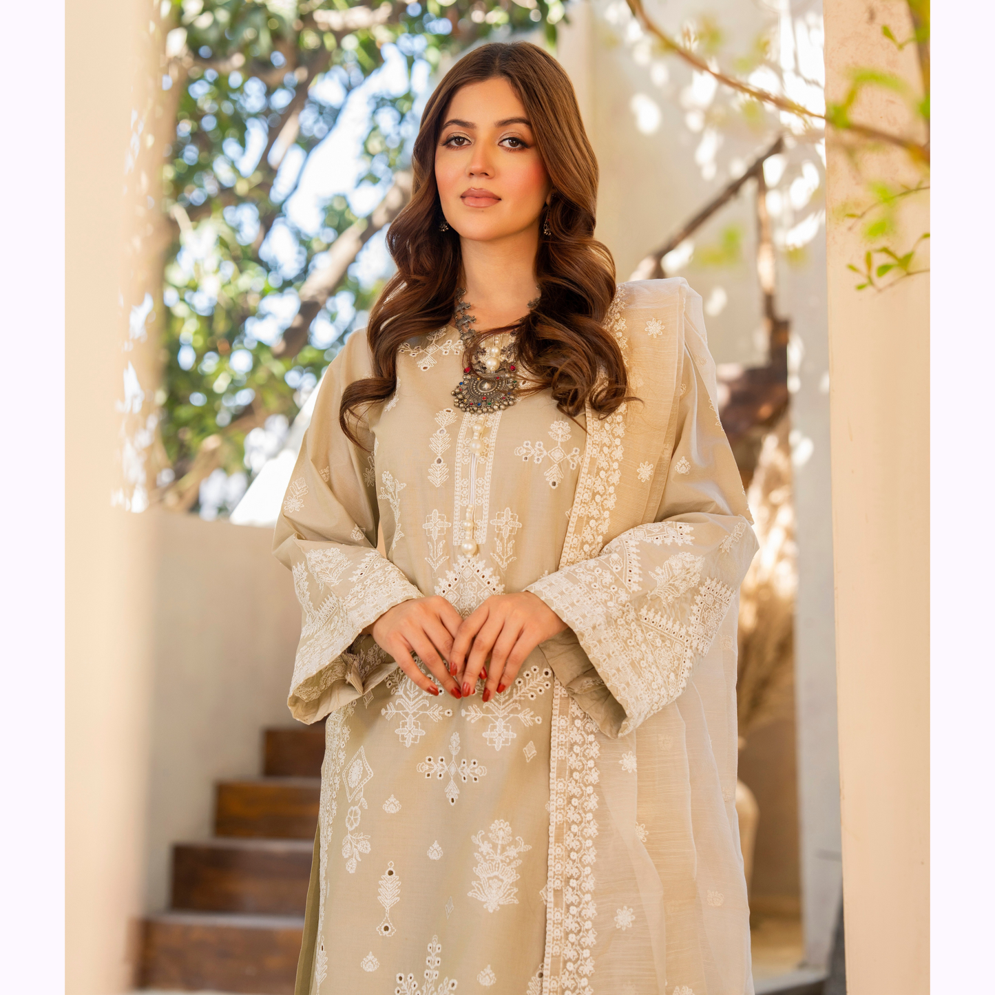 KC-1447 Embroidered Cambric Cotton  Ready to Wear 3 Pc - Karma Collection