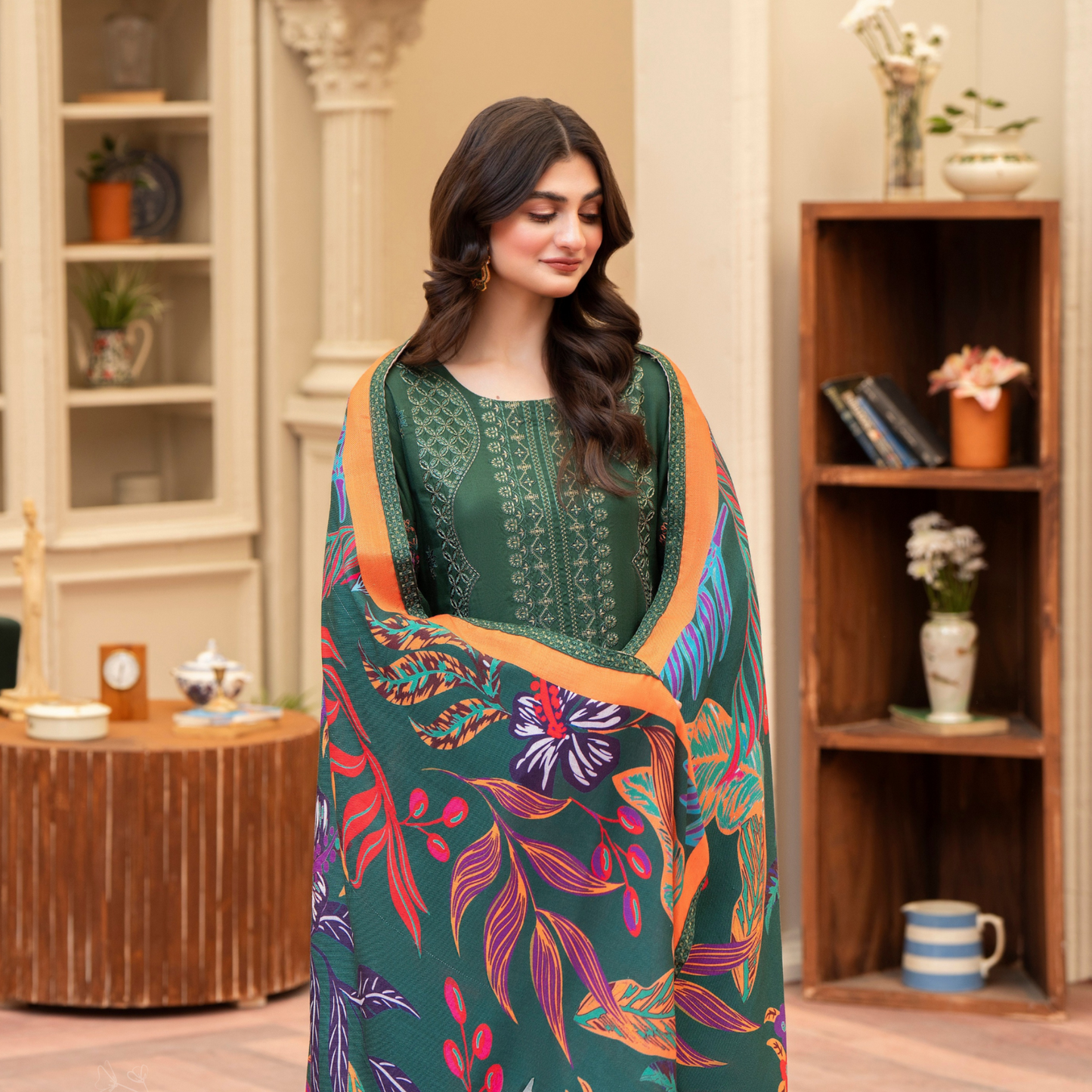 (GREEN) 3 Pc Ready to Wear Embroidered Printed Collection | Karma Collection | UMKC0807