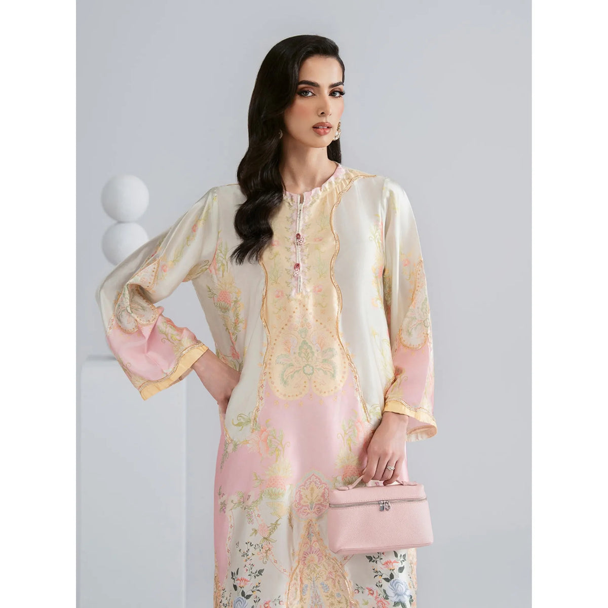UAL-09 Printed Silk Kaftan with Trouser 2 Pc Set | Ally's