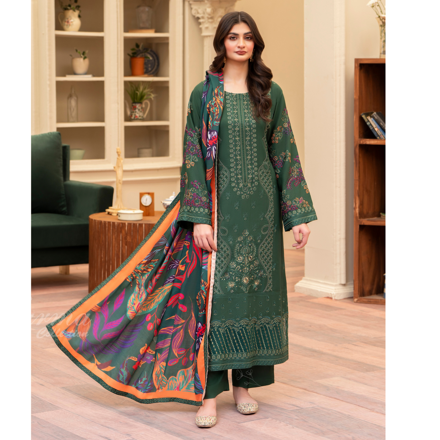 (GREEN) 3 Pc Ready to Wear Embroidered Printed Collection | Karma Collection | UMKC0807