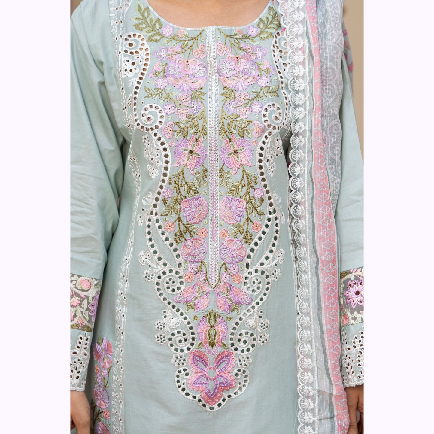 UKC-19 Chikenkari Cambric Cotton Ready to Wear Eid Collection 3 Pc - Karma Collection