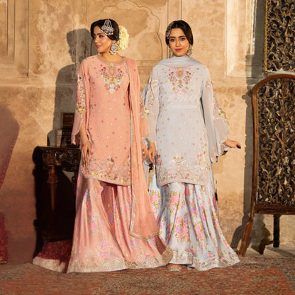 F-524 "Saj Dhaj" Embroidered Georgette Collection by Karma Collection
