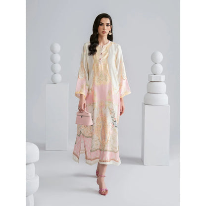 UAL-09 Printed Silk Kaftan with Trouser 2 Pc Set | Ally's