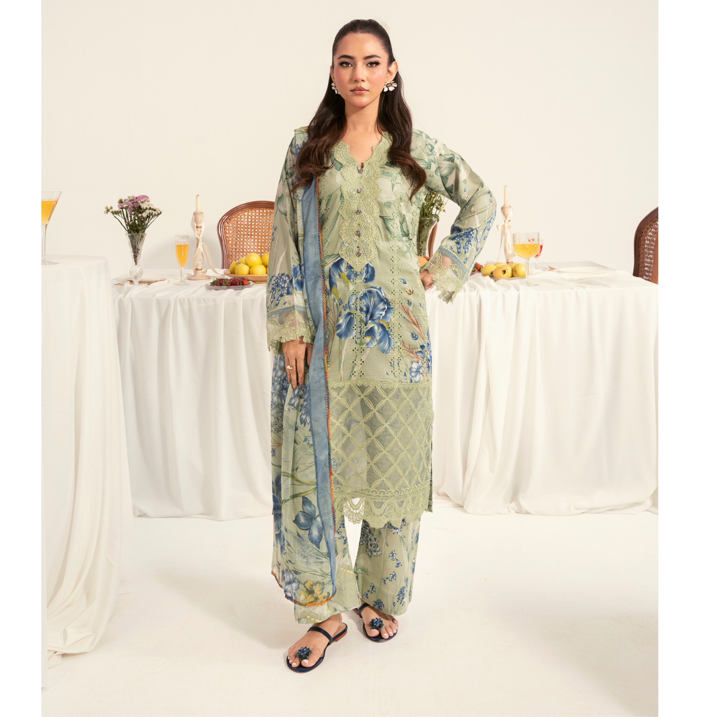 UA-94 3 Pc Embroidered Printed Summer Lawn | Ready to Wear | Umnaa