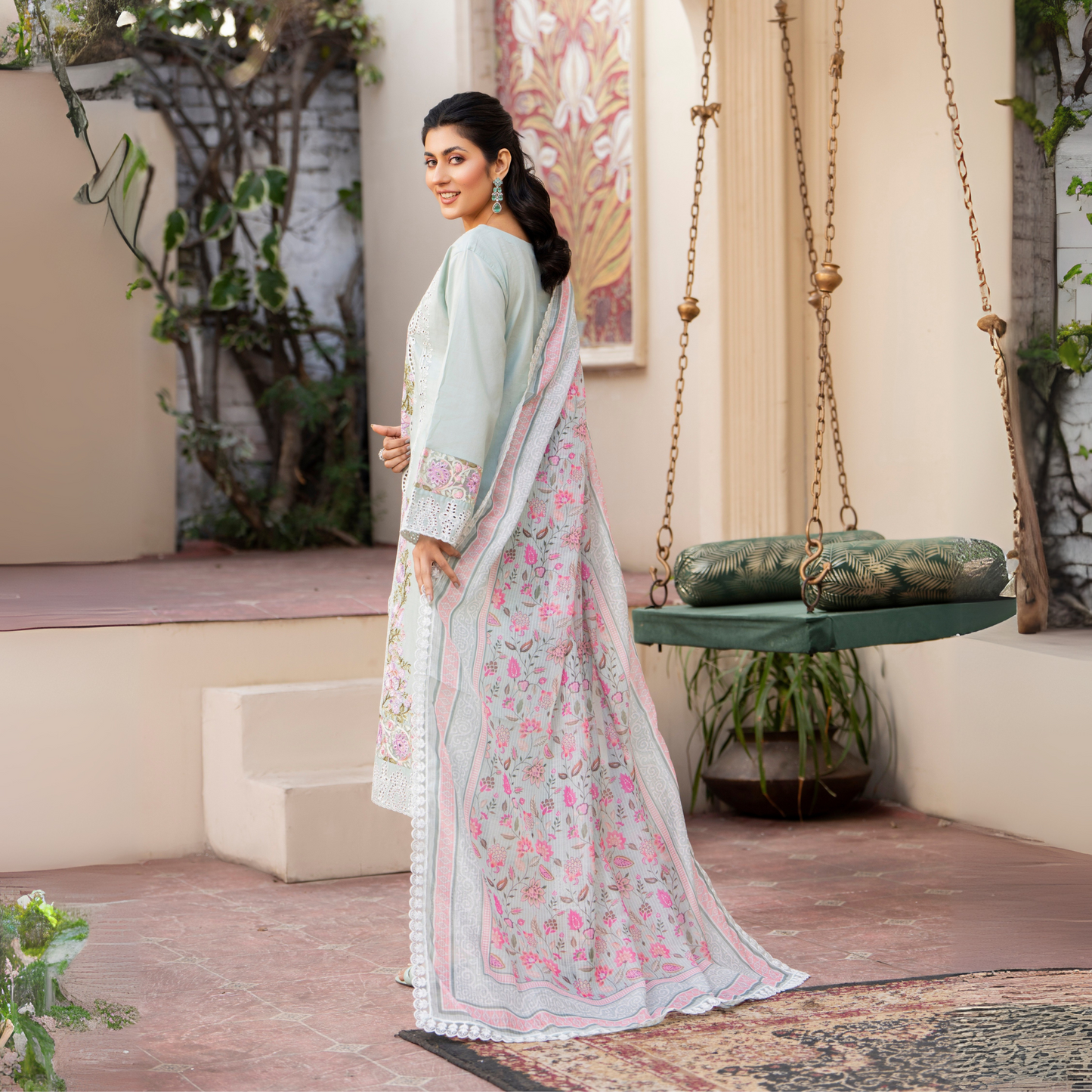 UKC-19 Chikenkari Cambric Cotton Ready to Wear Eid Collection 3 Pc - Karma Collection