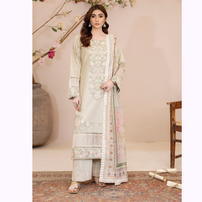 UKC-32 Embroidered Cambric Cotton Dress Ready to Wear 3 Pc - Karma Collection