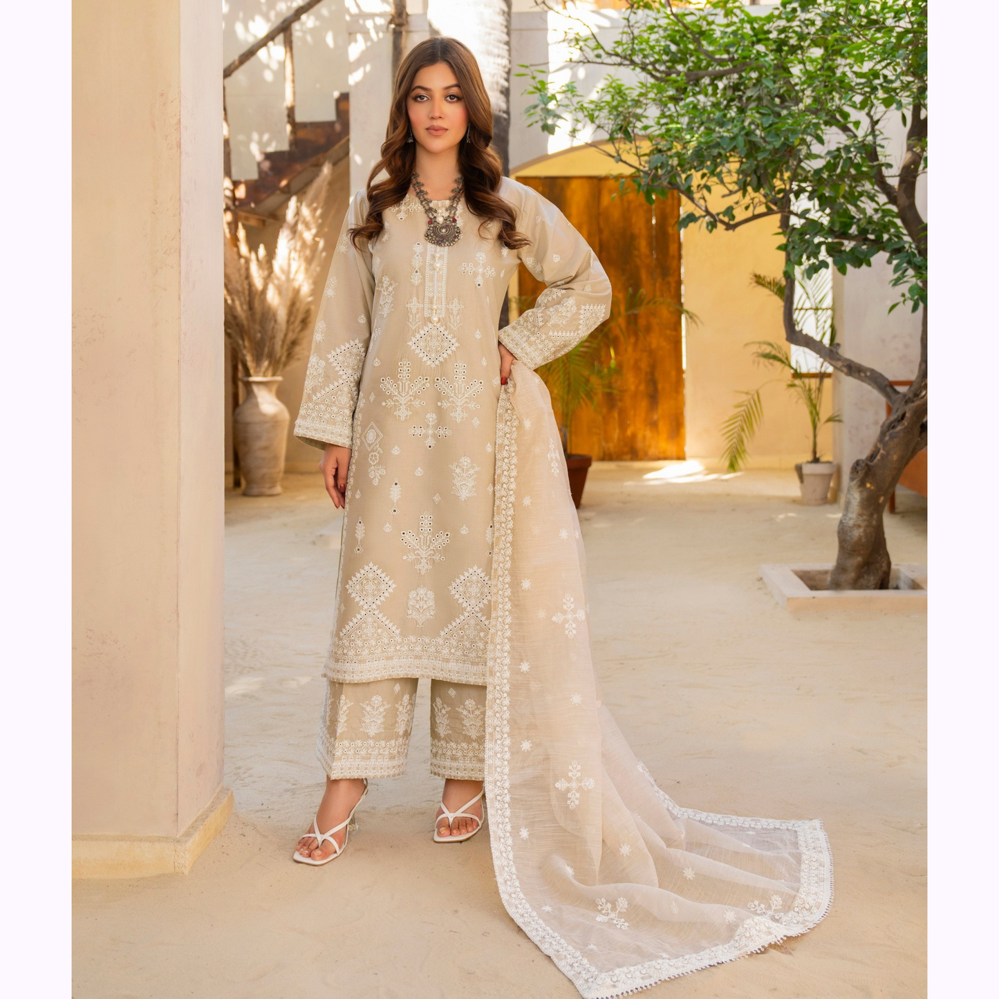 KC-1447 Embroidered Cambric Cotton  Ready to Wear 3 Pc - Karma Collection