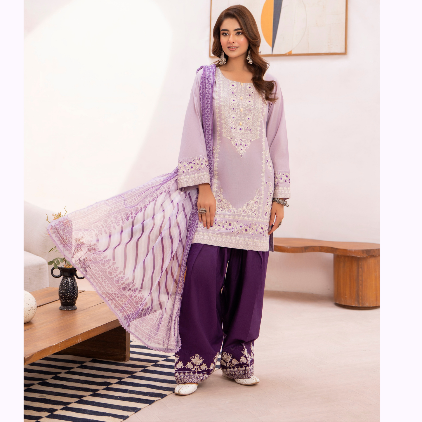 KC-1484 Embroidered Luxury Cambric Cotton farshi Shalwar Collection | Ready to Wear | Karma Collection