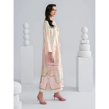 UAL-09 Printed Silk Kaftan with Trouser 2 Pc Set | Ally's