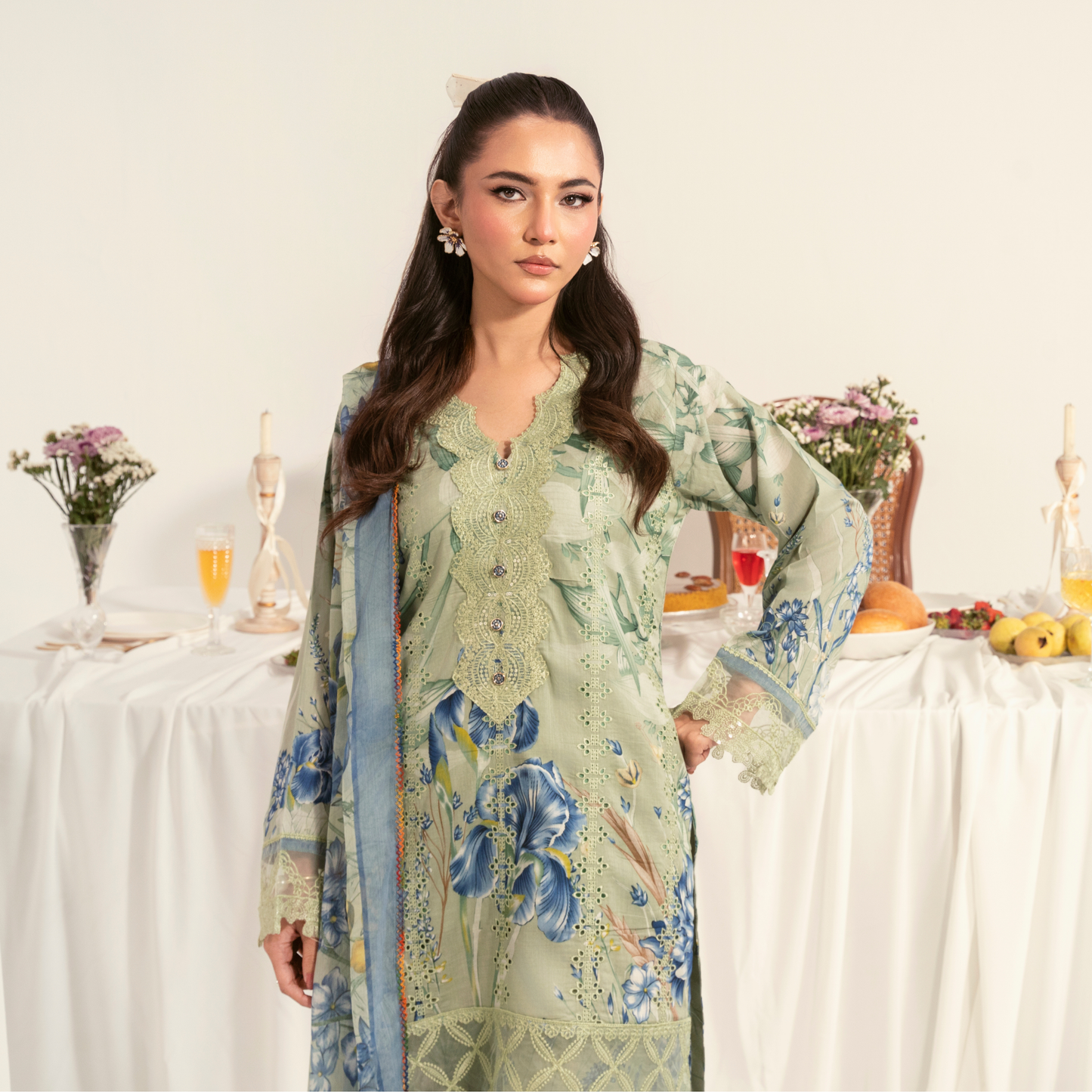 UA-94 3 Pc Embroidered Printed Summer Lawn | Ready to Wear | Umnaa