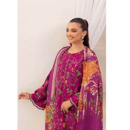 Burnt Pink 3 Pc Printed Khaddar Ready to Wear Dress - Adan's libas