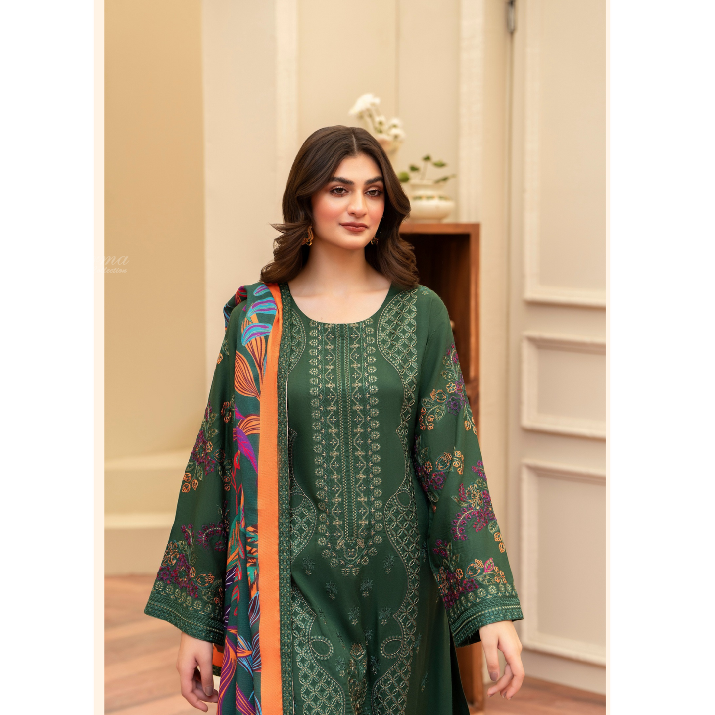 (GREEN) 3 Pc Ready to Wear Embroidered Printed Collection | Karma Collection | UMKC0807