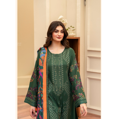 (GREEN) 3 Pc Ready to Wear Embroidered Printed Collection | Karma Collection | UMKC0807