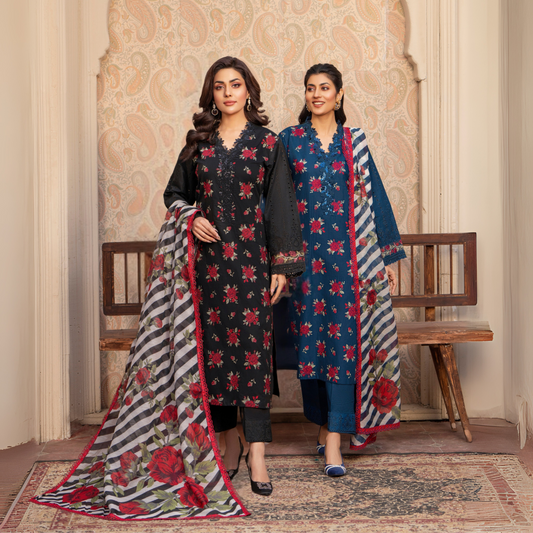 UKC-15 Chikenkari Cambric Cotton Ready to Wear Eid Collection 3 Pc - Karma Collection