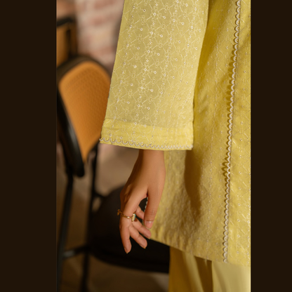 UCA-18 2 Pc Casual Cotton Farshi Shalwar Chikenkari Co-Ords Set | Ready to Wear | Casuallite