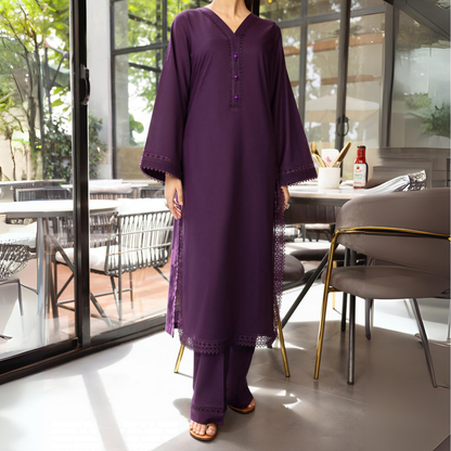 Plum 2 Pc Linen Pakistani Co-Ords Set | Ready to Wear | Casuallite