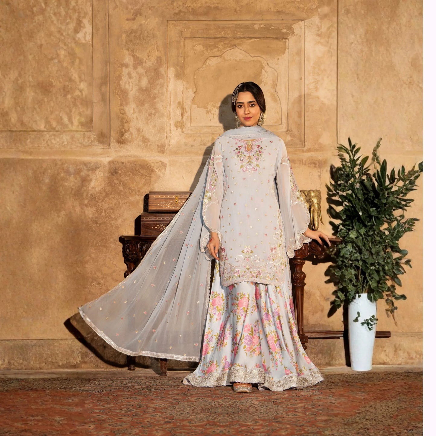 F-524 "Saj Dhaj" Embroidered Georgette Collection by Karma Collection