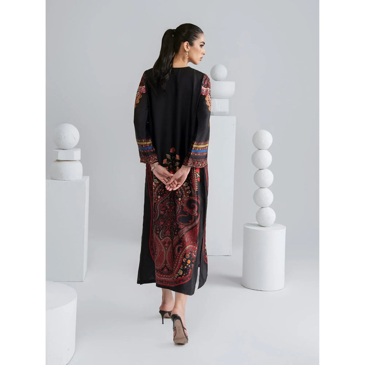 UAL-09 Printed Silk Kaftan with Trouser 2 Pc Set | Ally's