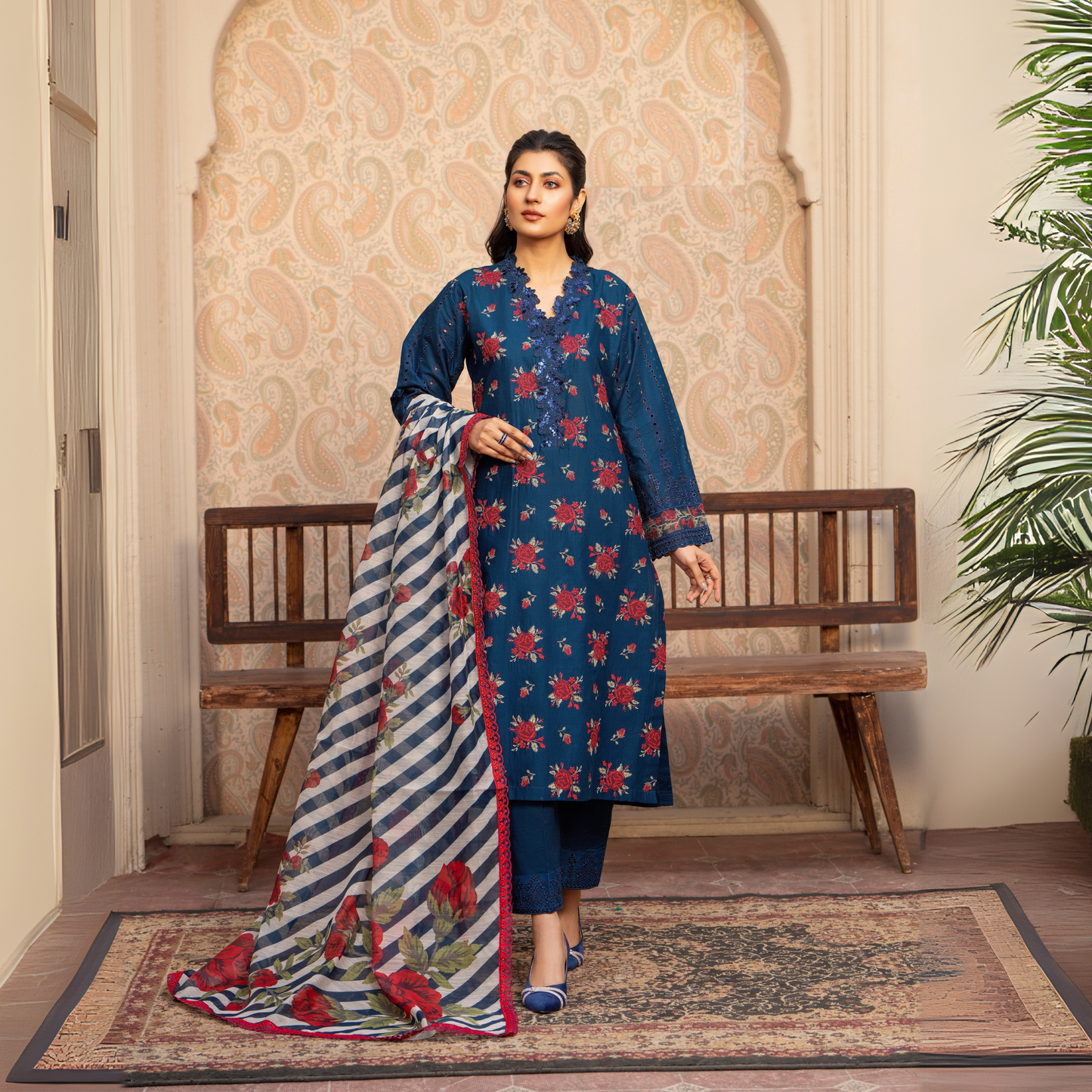 UKC-15 Chikenkari Cambric Cotton Ready to Wear Eid Collection 3 Pc - Karma Collection