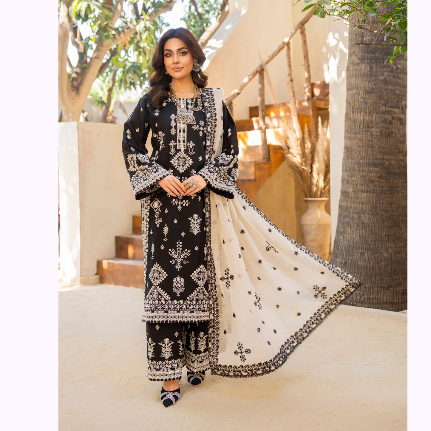 KC-1447 Embroidered Cambric Cotton  Ready to Wear 3 Pc - Karma Collection