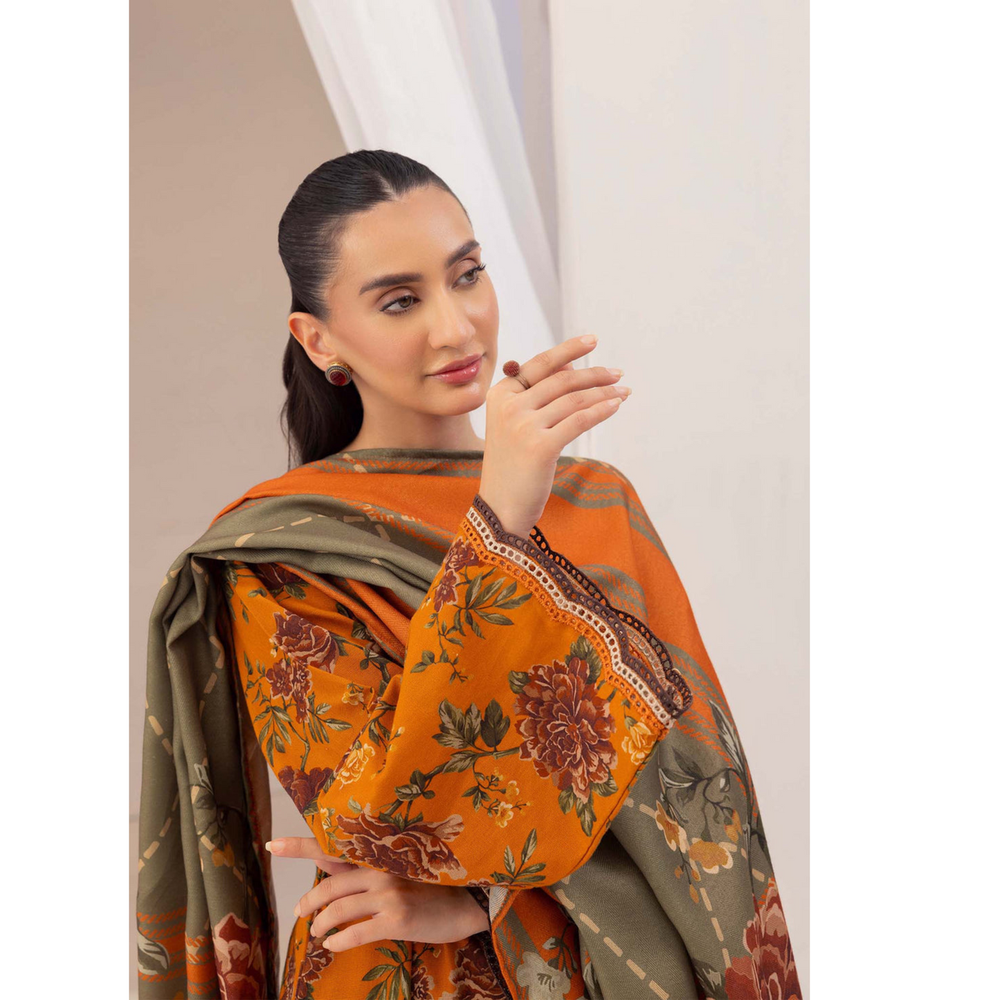 Tahiti Gold 3 Pc Printed Khaddar Ready to Wear Dress - Adan's libas