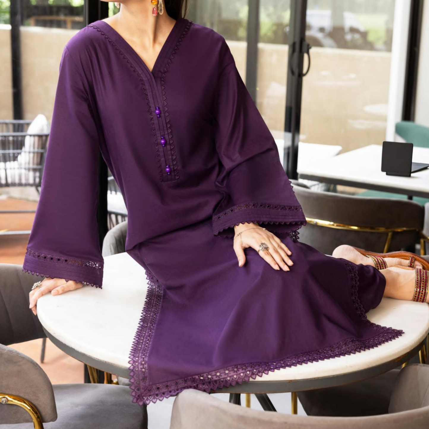 Plum 2 Pc Linen Pakistani Co-Ords Set | Ready to Wear | Casuallite