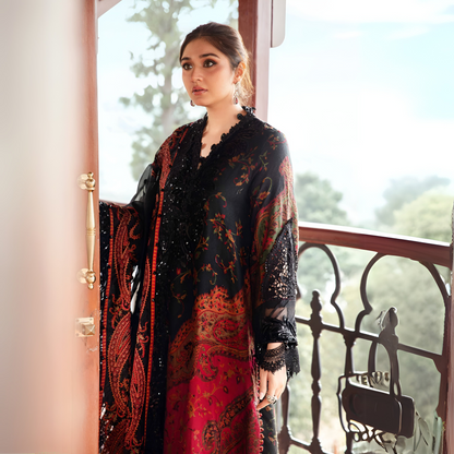 (Multi Black) Embroidered Luxury Velvet & Woven Suit | 3 Pc | Winter Collection | MARIA.B